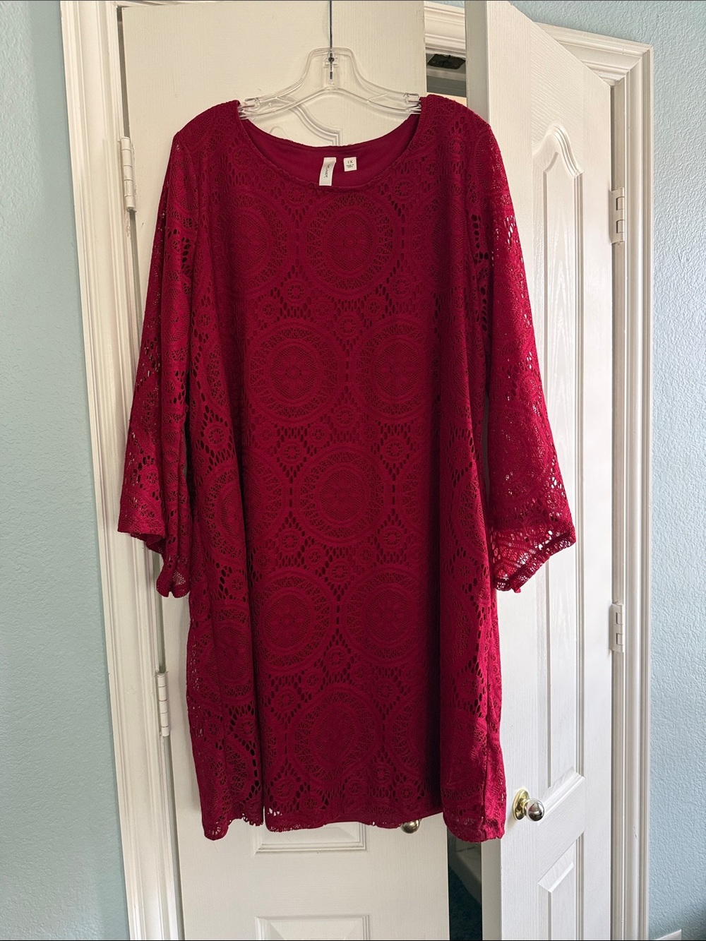 Tacera Lace Midi Dress in Deep Red, 1X